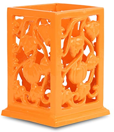 Minluful Support à ustensiles pour comptoir de cuisine, pot à ustensiles vintage en fonte - Grand organiseur d'ustensiles de cuisine en métal pour spatule, cuillère pour comptoir, orange