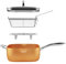 All-in-One-Pfanne, Kupferpfanne, 24.1 cm, antihaftbeschichtet, tief, quadratisch, Induktions-Bratpfanne mit Glasdeckel, Edelstahl-Bratkorb, Dampfgarer, ofengeeignet, 4-teiliges Set (Upgrade)