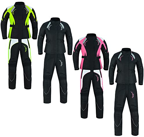 Inflori Motorbike Motorcycle waterproof suits for women 2Piece Ladies Motorbike Suit Jacket and Trouser Waterproof Biker suit for women Corduroy Fabric with CE Armored (Pink with Pink, M)