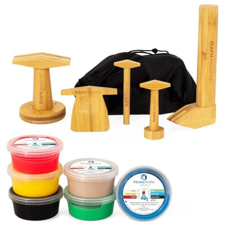 Fitness Knete Deluxe COLOR | 85 g | 6er Set mit Bambus Knet Tools