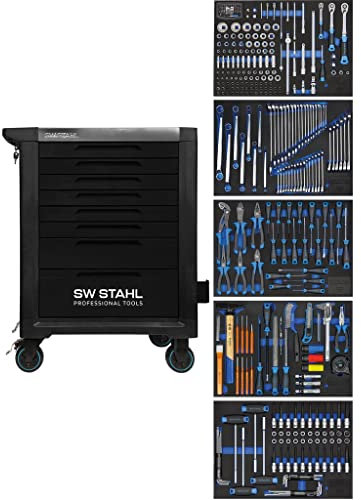 SW-stål Z3111 professionell verkstadsvagn TT801 svart I 8 lådor I 5 lådor fyllda I 341 delar I verkstad rullvagn med verktyg I Twin-Lock I verkstadsvagn kit I fullt utrustad