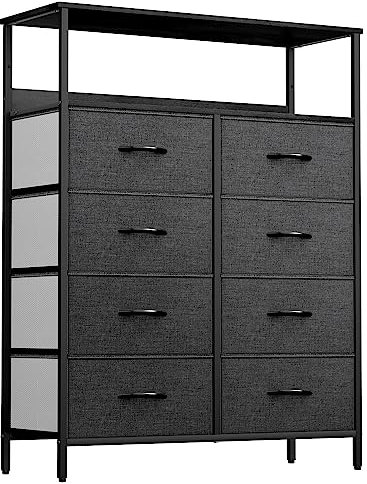 YITAHOME Kommode, 8 Stoffschubladen mit Griffen, Aufbewahrungsschrank, Schubladenschrank, Schrank, Metallgestell, stoffkommode für Schlafzimmer, für Wohnzimmer, Flur, Büro, schwarz grau