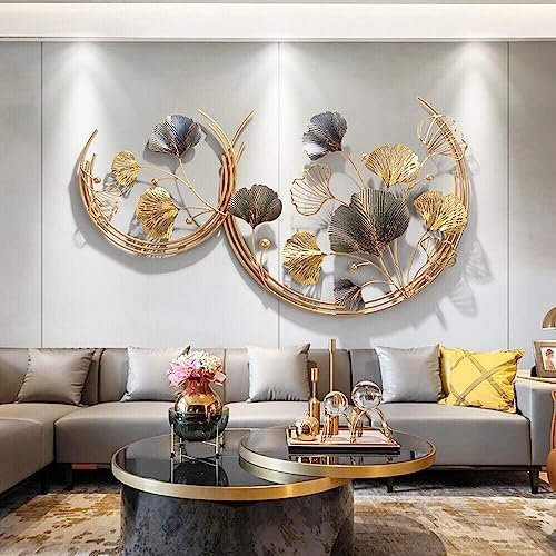 Fermoirper Wanddeko Metall Gingko,3D Ginkgo Wanddeko Metall,Home Wall Art Dekoration Moderne Deko für Zuhause Büro Schlafzimmer Wohnzimmer und Küche 110 x 70 x 2,5 cm