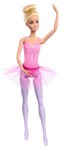 Barbie Ballerina-Puppe, Blonde Modepuppe in lilafarbenem, ausziehbarem Tutu, mit Ballettarmen und Ballerinaspitzenschuhen, HRG34