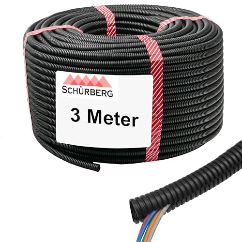 3 Meter Wellrohr geschlitzt Schutzrohr Leerrohr Ø Innen 17,5mm / Ø Aussen 21,1mm | Schwarz | UV Beständig | Bis -40 bis 105°C | schwer Entflammbar | verschiedene Größen u. Längen
