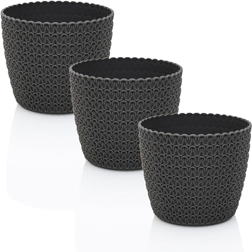 idea-station Blumentopf 14cm - 3 Stück - anthrazit - Plastik Übertöpfe | Bruchfest + UV-Beständig + Matt - elegantes Blumenübertopf Set aus Kunststoff für innen + außen - RIBA ist ideal für Pflanzen