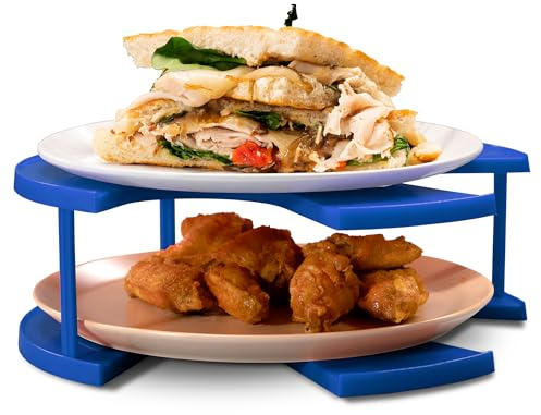 DoubleWave New Mini Blue 2 Tier Microwave Plate Stacker For Small Microwaves | BPA-Free Microwave Cool Plate And Spillover Caddy Stacker | Faster Reheating | Sturdy & Lightweight (Mini)