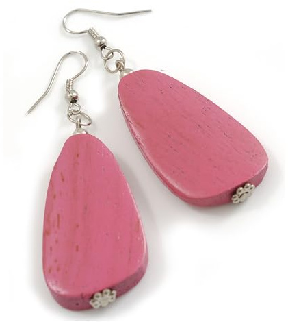 Pink Teardrop Wooden Earrings/Lightweight/ 65mm L