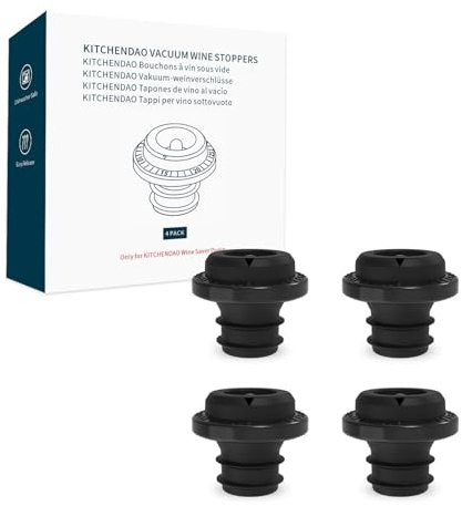 KITCHENDAO Wine Saver Vacuum Stoppers for Wine Bottles,Keep Wine Fresh for Up to a Week with Airtight Seal,Suitable for KITCHENDAO Wine Saver Pump,Set of 4 (Black)
