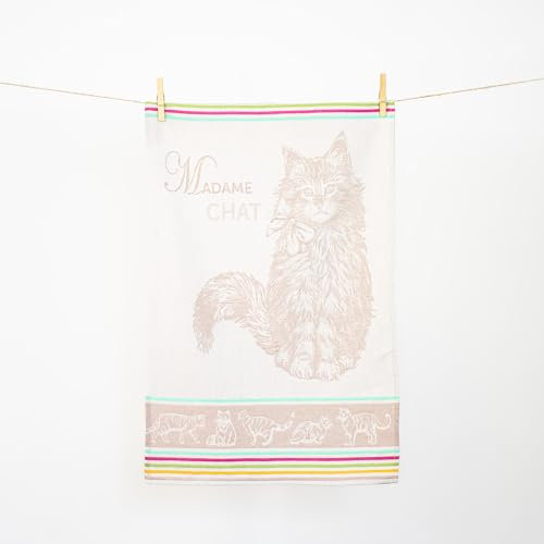 Autrefois Geschirrtuch, Jacquard-Druck, Grau, 48 x 70 cm, Motiv Katze, Frau Katze