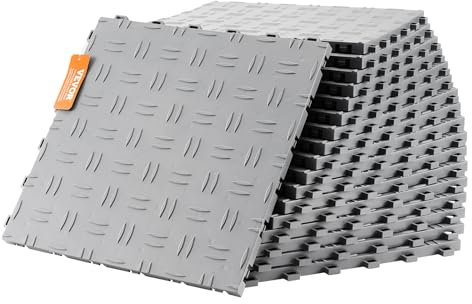 VEVOR Piastrelle per Garage ad Incastro, Confezione da 50, Piastrelle per Pavimentazione Garage in PP, 305 x 305 x 13,4 mm, Garage, Seminterrati, Officine di Riparazione, Argento