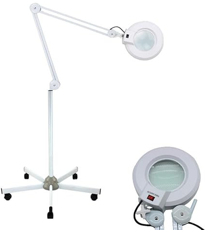 LED Lupenleuchte, 5 Dioptrien Lupe, Arbeitsplatzlampe, mit 5 Raddrehsockel, Dimmbar 12.5 cm Objektiv, 22W Kosmetik Lampe, Energiesparend und Effizient für Kosmetiker, Labore und Präzisionsarbeiten