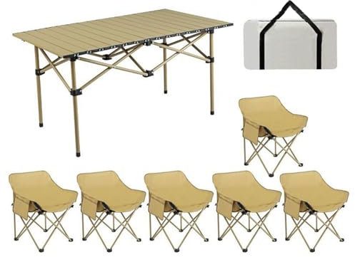 Klappbare Outdoor-Picknicktische und Stühle für Wanderungen Partys Wohnmobil-Reisen, tragbarer Rolltisch aus Karbonstahl Zusammenklappbarer Campingstuhl Rasenstuhl