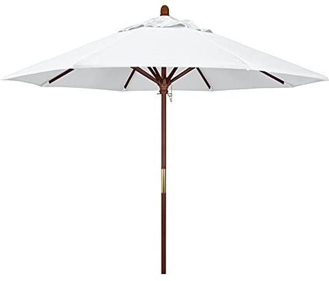 Ombrellone da mercato in legno 9/7 piedi - Giardino/Piscina/Spiaggia con palo in legno e 8 stecche, ombrellone da tavolo per patio esterno (colore: bianco, dimensioni: grande - 9 piedi/270 cm) (bianc