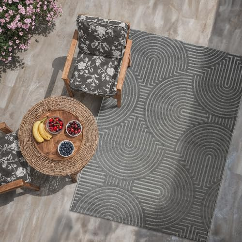 SANAT Berlin Outdoor Teppich Wetterfest - Teppich für den Innen- und Außenbereich - Balkon Teppich Wasserabweisend - Teppiche für Terrasse, Garten, Küche, Bad oder Wohnzimmer - Grau, 140 x 200 cm