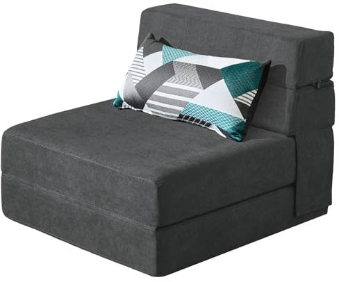 ANONER 70 x 190 cm Schlafsessel Schlafsofa, Sofabett Gästesofa mit Schlaffunktion mit Memory Schaum & Kissen, Klappmatratze für Wohnzimmer Büro, Bodensessel Waschbar Set Dunkelgrau