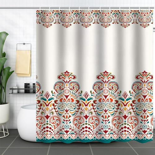 FAIRYGATE Duschvorhang Boho Orange Duschvorhang Textil Wasserdicht Anti Schimmel Stoff Badevorhänge Badezimmer 180 x 180 cm Bathroom Curtain Dusche Dekorieren Vorhang Duschvorhänge B8610