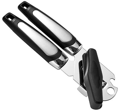 Dosenöffner Manuell, Sicherheits Edelstahl Deckelöffner Glatte Kante | Büchsenöffner mit Rutschfest Griff und Ergonomischer Drehknopf für Senioren Camping Koch, Schwarz