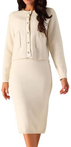 Seta T Damen Zweiteilig Outfit Knopfleiste Cardigan und Minirocke Lässig Lounge-Set Beige M