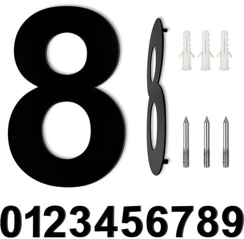 LUCKNIGHT Numeri Civici Da Esterno, 8 Pollici (10 cm) Numero Civico Esterno Moderno, Grandi Numero Civico In Metallo, Numero Civico In Acciaio Inox, Numero Civico Segnale 8, Nero