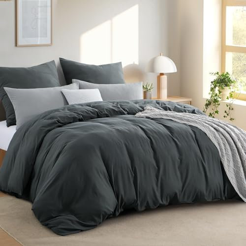 RUIKASI Bettwäsche 220x240 3teilig Grau - Weich Premium Baumwollähnlich Vorgewaschene ÖKO-TEX Bettbezug 240 x 220 Set, Hochwertig Bettwäsche-Set Anthrazit mit 2 Kissenbezüge