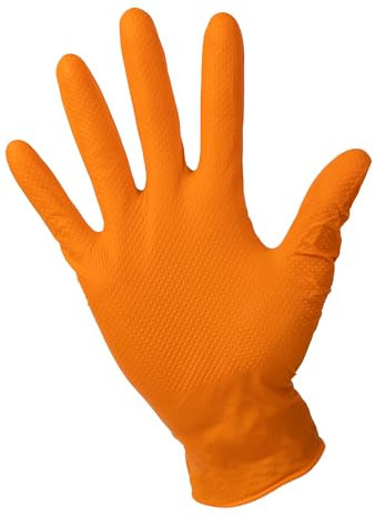 Cofan Caja de 100 guantes de nitrilo con textura diamantada | Talla: S, M, L y XL | Color: Naranja | Uso: fábricas, industrias, agricultura, etc. (Naranja, Talla L)