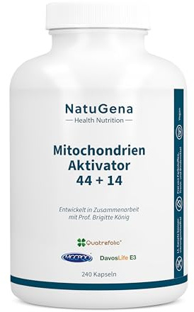 NatuGena MitochondrienAktivator 44+14, Mitochondrien, Alpha-Ketoglutarat, Coenzym Q10, PQQ (MGCPQQ), 240 Kapseln (30 Tage Packung)