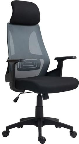HOMCOM Sedia da Ufficio Ergonomica con Poggiatesta e Supporto Lombare, Sedia Scrivania Girevole e Inclinabile con Altezza Regolabile 115-123cm per Studio, in Tessuto a Rete Traspirante, Nero
