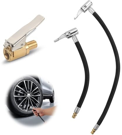 NVGVUP 3 Stück Ventilverlängerung Set, 20cm und 35cm Reifenfüll Schlauch mit 8mm Autoventil Hebelstecker Air Chuck, Universal Reifenfüllschlauch Messing Autoventil Adapter für Auto Fahrrad Motorrad