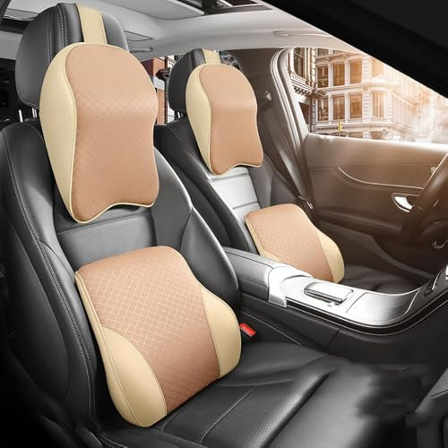 LccYanAi Für Kadjar 2014-2020 Autositz Lordosenstütze Rückenstütze Nackenstütze Kopfstütze Kopfkissen Lendenkissen Stützkissen.,C-Beige A Pair