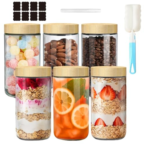Glass Mason Jars with Screw Lids - Leakproof Overnight Oats Containers