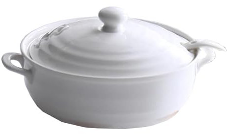 KhUkhu Soupière en Céramique À Double Poignée avec Couvercle en Céramique Blanche Pure, Casserole Ronde Blanche en Céramique/Pot en Argile/Pot en Terre/Ustensiles De Cuisine en Céramique avec