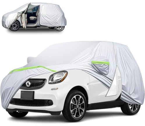 Funda Coche Compatible con Smart Fortwo W451 W453 2016-2024, Funda Antiviento con Puerta, Cremallera y Correas, Oxford Dupont para Protección Todo el Año