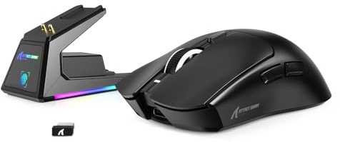 MAMBASNAKE x Attack Shark X1 Gaming-Maus mit Ladestation, 49g Ultralight, 40K DPI PAW3395 PRO-Sensor, 1000Hz Abfragerate, BT/2,4G Wireless/Wired PC Office-Maus mit Grip Tape für Mac/Win11 - Schwarz