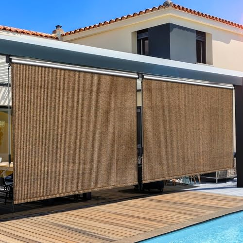 LIFERUN Senkrechtmarkise 240x240 cm, 2 Stück Vertikalmarkise, HDPE-Schattentuch für Terrassenpergola, Balkonmarkise, Aluminiumrohr mit kabelloser Kurbelbedienung, für Balkon, errasse, Garten, 2 PCS