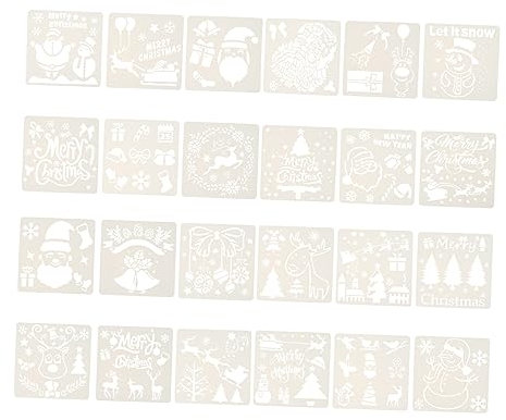 Tofficu 24stücke Weihnachtsschablonen Vorlage Hohlzeichnungsvorlagen Malvorlagen Wiederverwendbare Pet Diy Handwerk Zeichnung Schneemann Weihnachtsmann Weihnachtsbaum