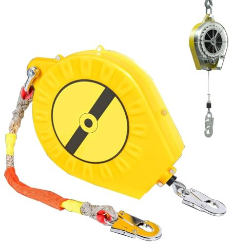 Aocay Höhensicherungsgerät 3m/5m/7m/10m/15m/20m, Zertifiziertes Absturzsicherung Einziehbar 150kg, Grün/Gelb Absturzsicherung Dachdecker für Einsätze in Großer Höhe(Gelb,10m)