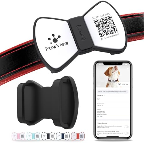 PawView QR-kod ID-bricka för hund UK med NFC – personlig husdjurs-ID-bricka vattentät silikon dra på hundkragens etikett för förlorad husdjursåterhämtning – ingen GPS behövs, ingen