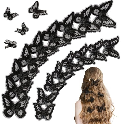 JANYUN Schmetterling Haarspange, 30 Stück Haarklammer Schmetterling 3D Schwarze Haarklammer Schmetterlings Spitze Haarspangen Schmetterlings Halloween Haarspangen für Frauen Damen
