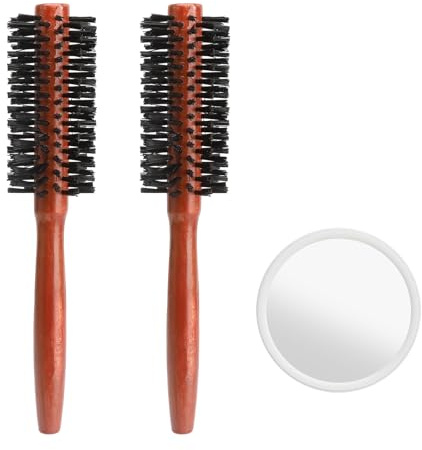 APOMOONS 2 PCS Spazzola Rotonda per Capelli con Specchietto,Spazzolas Setole Cinghiale Rotonda Spazzola Portatile per Asciugare Spazzolas Tonda per Capelli per Asciugare, Acconciare, Arricciare