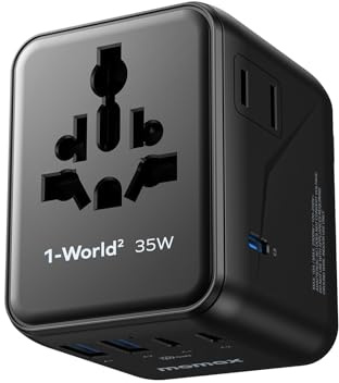 MOMAX Universal Travel Adapter,35W GaN Charing with UK/EU/AU/US Plugs, Mini Travel Plug Adapter UK To European Plug Adaptor 3USB-C & 2USB-A, Adapter Plug for Tablets Phone Watch,etc.