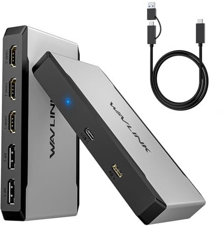 WAVLINK Adaptador de Triple Monitor para Sistemas macOS M1/M2/M3/M4. Tipo-C&A Hosts, 100W PD IN, 3 HDMI 2 DP Disponible, Triple 4K@60Hz, Se Requiere Controlador SMI y Host USB 3.2 Gen 2