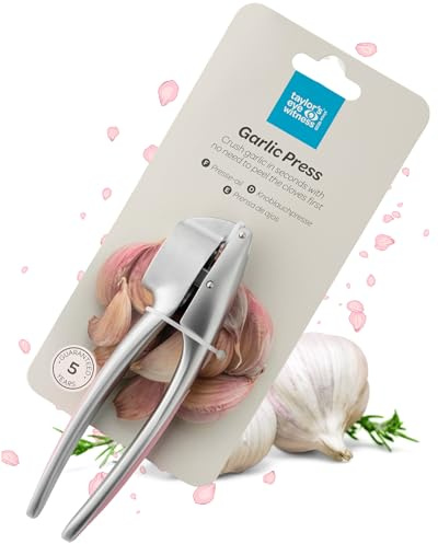 Easy To Use Garlic Press - Removes The Need to Peel, Great Kitchen Gadget For Crushing Garlic Cloves. Dishwasher safe, Garlic Crusher, Works With Ginger. Must Have Tool For Any Kitchen, Cherry Blossom