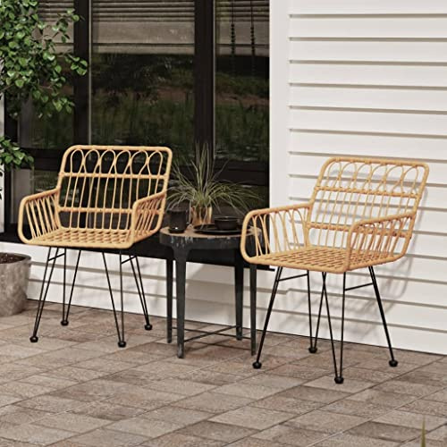 Makastle Gartenstühle mit Armlehnen, 2er Set, Essstühle mit Netzrückenlehne für Terrasse Balkon, UV-Schutz, Leicht zu bewegen, Braun 56x64x80 cm PE-Rattan