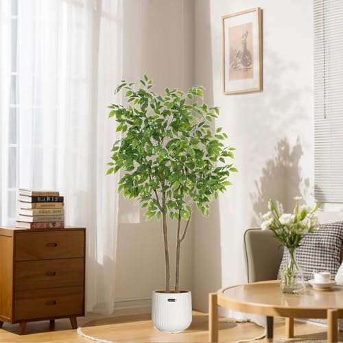 PortoAlegre Großer Künstlicher Ficusbaum, 160cm Realistischer Künstlicher Ficusbaum mit lebensechten Blättern und Stamm, Große Künstliche Pflanzen im Topf für Haus Büro Garten Housewarming Geschenk