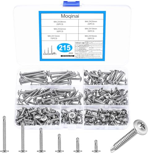 215 Stück M4.2 Bohrschrauben Selbstschneidende Schrauben Edelstahl Blechschrauben Selbstschneidende Schrauben Metallschrauben, Selbstbohrende Schrauben für Stahl Metall Holz Edelstahl