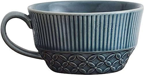 EUXHTYWP Ciotole for zuppa con manici, tazza da caffè in ceramica 500 ml, ciotola profonda for cereali - blu 15x12,5x7 cm, 17 oz