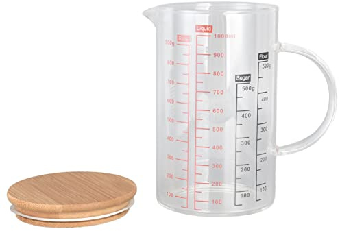ERYUE Vaso Medidor de vidrio Vidrio de borosilicato Diseño Boquilla en Forma V para un Experimento Cocción para Amantes del café (1000ml)