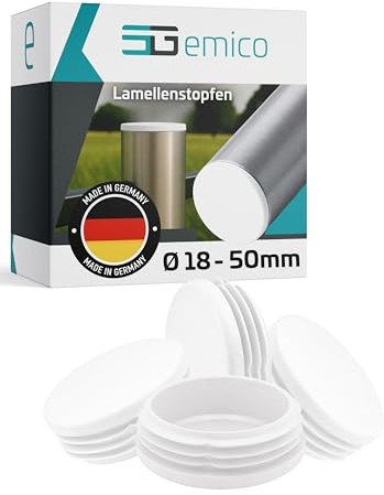 emico Lamellenstopfen Ø 50 mm - Rohrwandstärke 1,0-2,5 mm - 4 Stück Weiß - Runde Stopfen aus hochwertigem PE - Witterungsbeständige & stoßfeste Rohrstopfen - Ideal für präzise Rohrabdeckungen