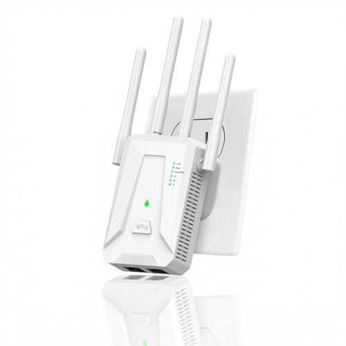 Repetidor WiFi Largo Alcance, Amplificador Señal WiFi 2.4 GHz con 4 Antenas, Extender con Puerto Ethernet 300 Mbps, Compatible con Todos los Routers, 3 Modos y Botón WPS (Repetidor/Router/Ap)